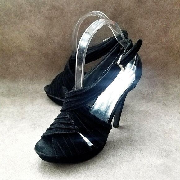 Qupid Womens Sz 9 M Black Peep Toe Slingback 5" Heels Platform - Picture 6 of 8